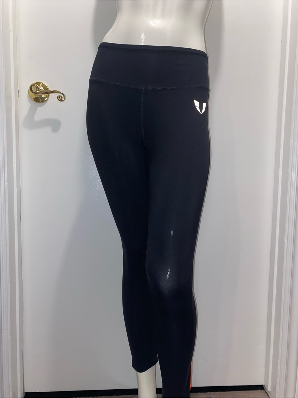 Women's High-Waist Dark Gray Leggings with Orange Accent
